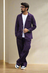 Purple Cotton Blazer and Pajama Set