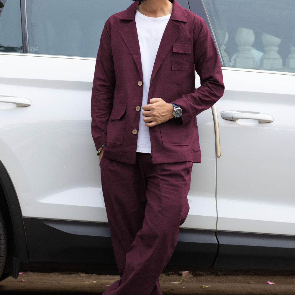 
                      
                        Wine Cotton Blazer
                      
                    