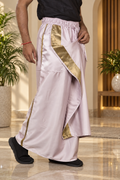Men Light Mauve Colour Pajamalungi With Copper Zari Stripe