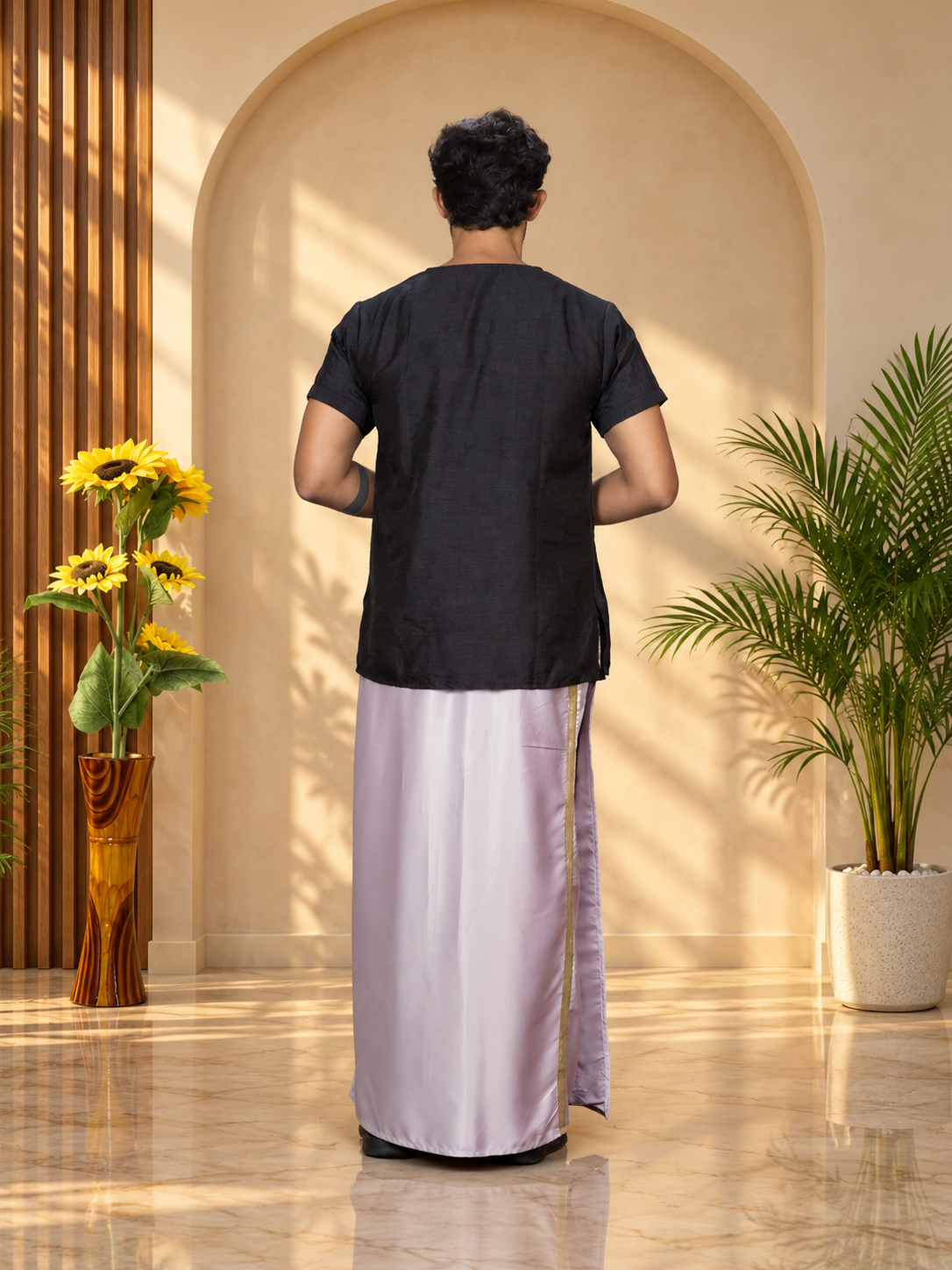 Men Light Mauve Colour Pajamalungi With Copper Zari Stripe