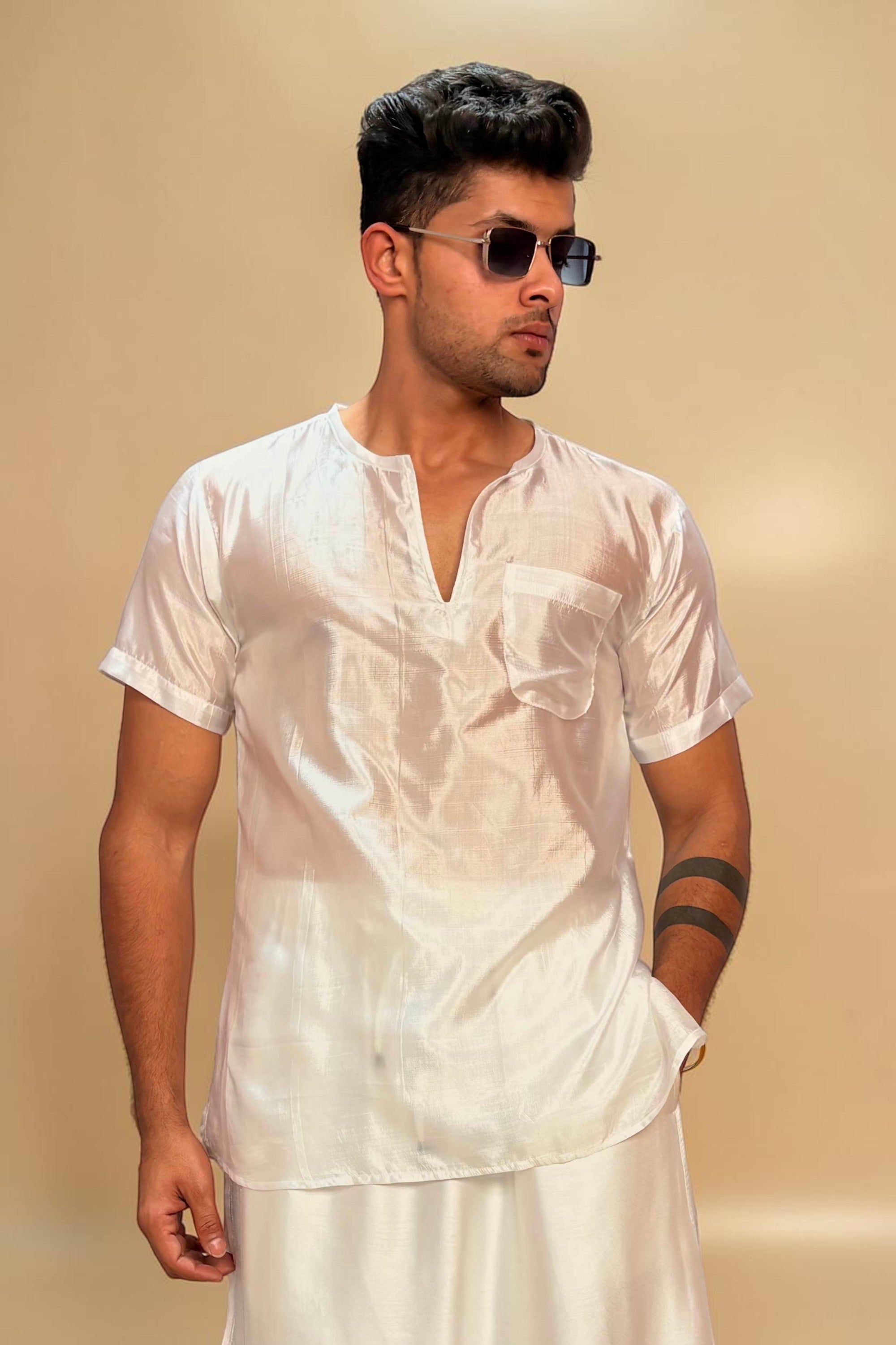 Men White Color Silk Kurta For Men