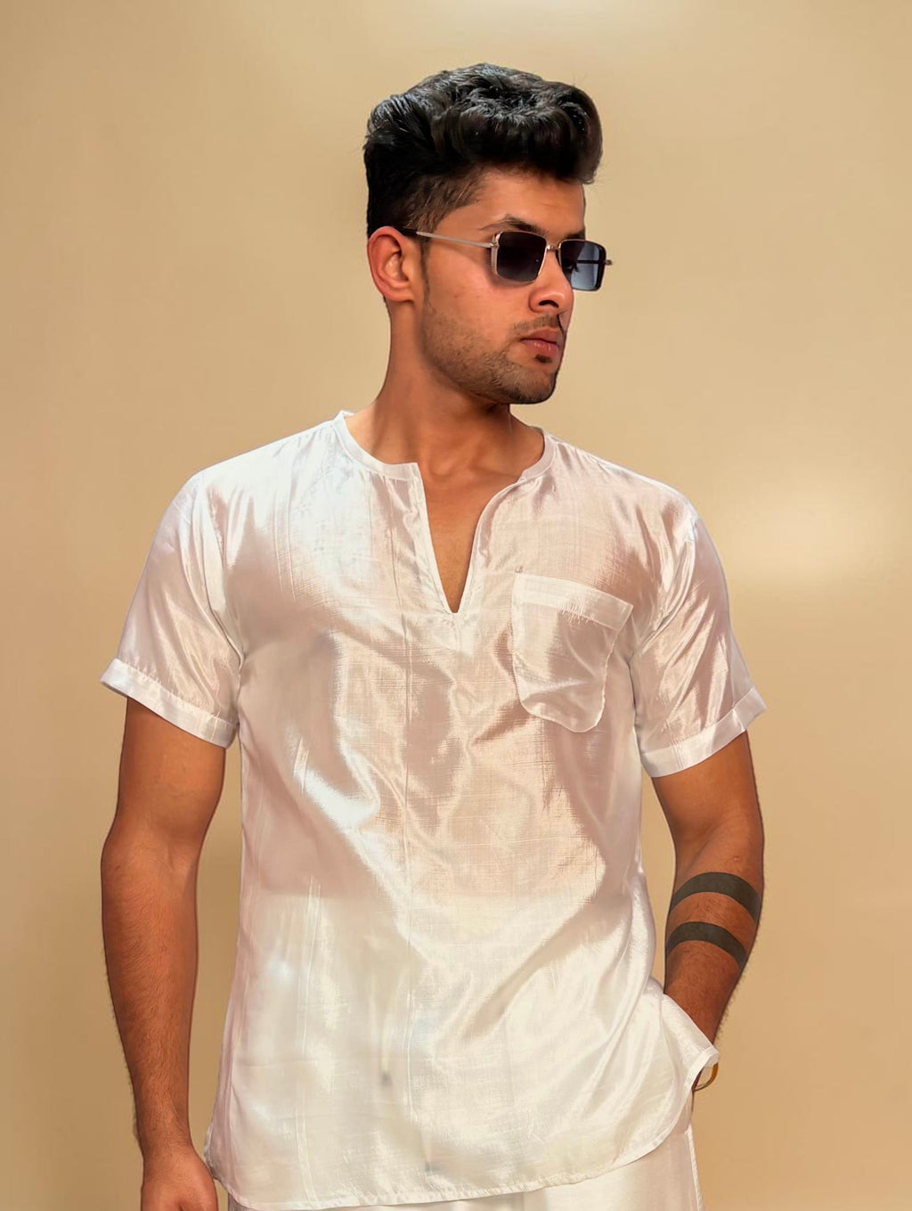 Men White Colour Silk Kurta