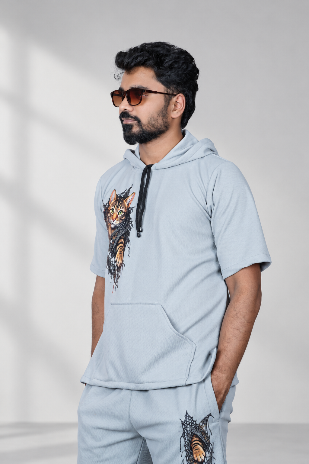 Men's Printed Short Sleeve Hoodie