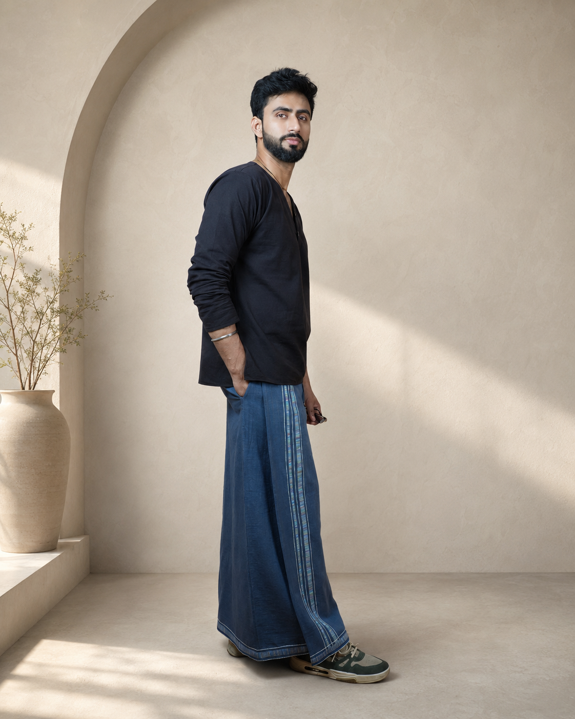 Premium Cotton Stripe Pajamalungi –  Midnight Blue