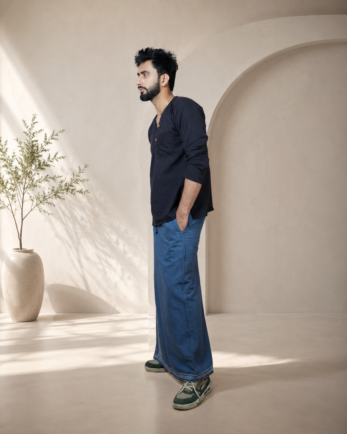 Premium Cotton Stripe Pajamalungi –  Midnight Blue