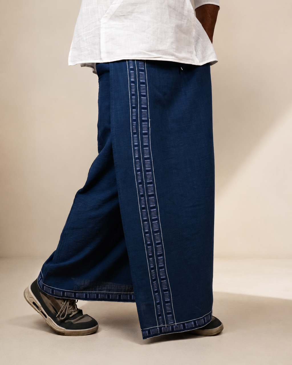 Premium Cotton Stripe Pajamalungi –  Classic Blue