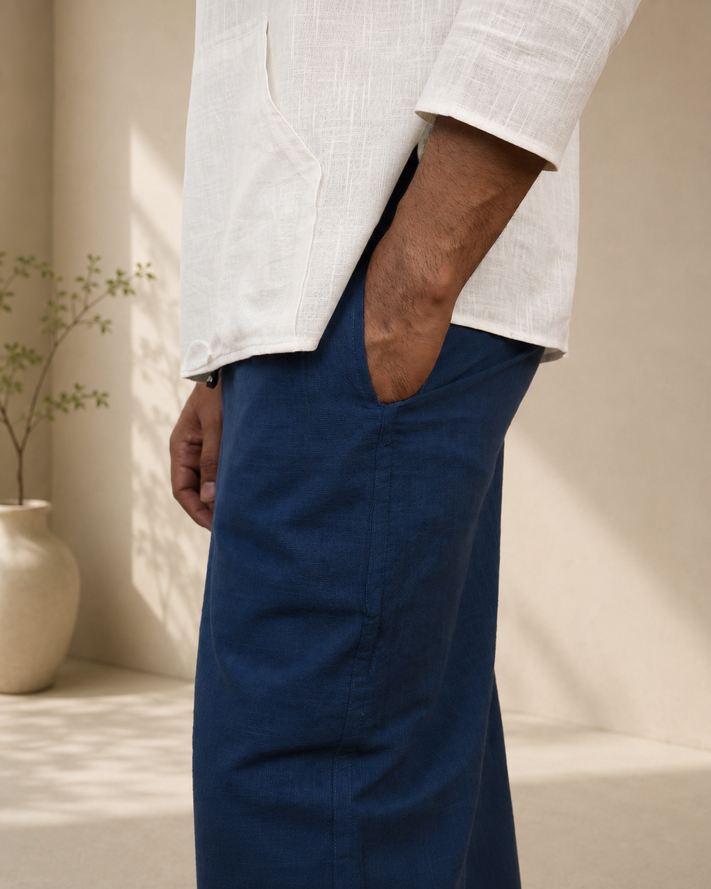 Premium Cotton Stripe Pajamalungi –  Classic Blue