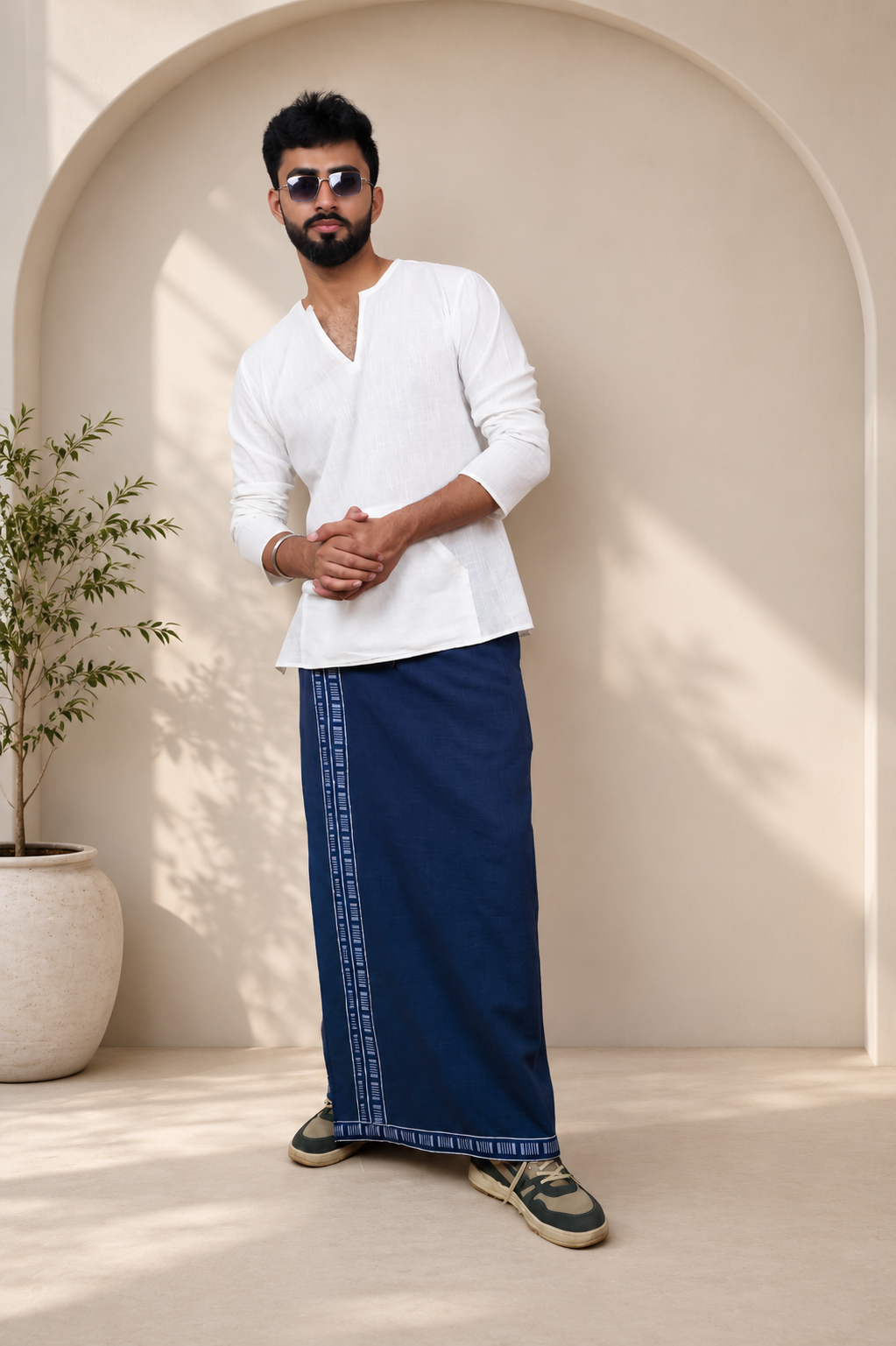 Premium Cotton Stripe Pajamalungi –  Classic Blue