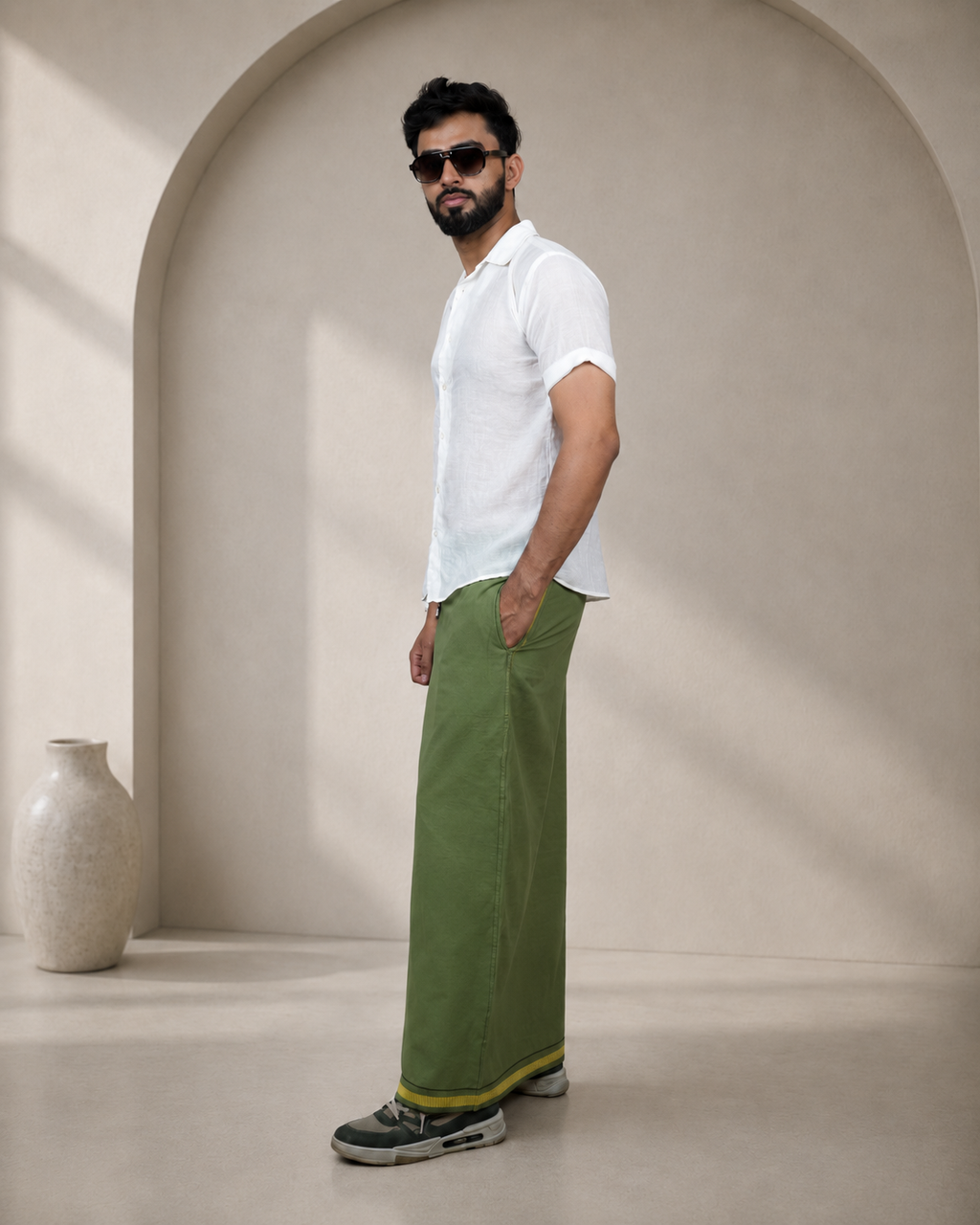 Premium Cotton Stripe Pajamalungi –  Meadow Green