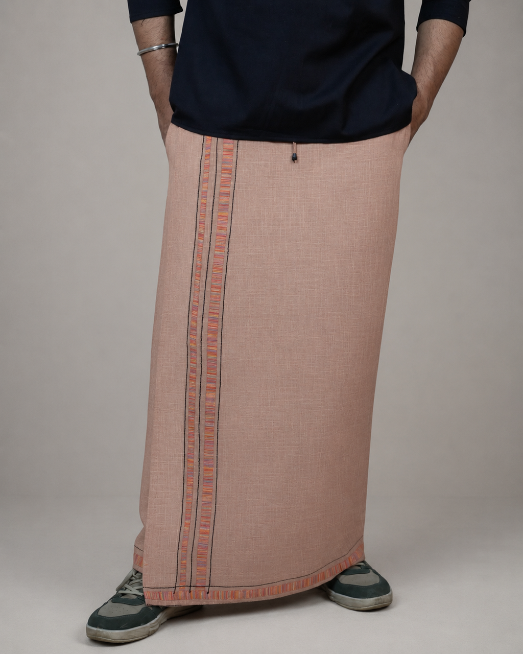 Premium Cotton Stripe Pajamalungi –  Peach Beige