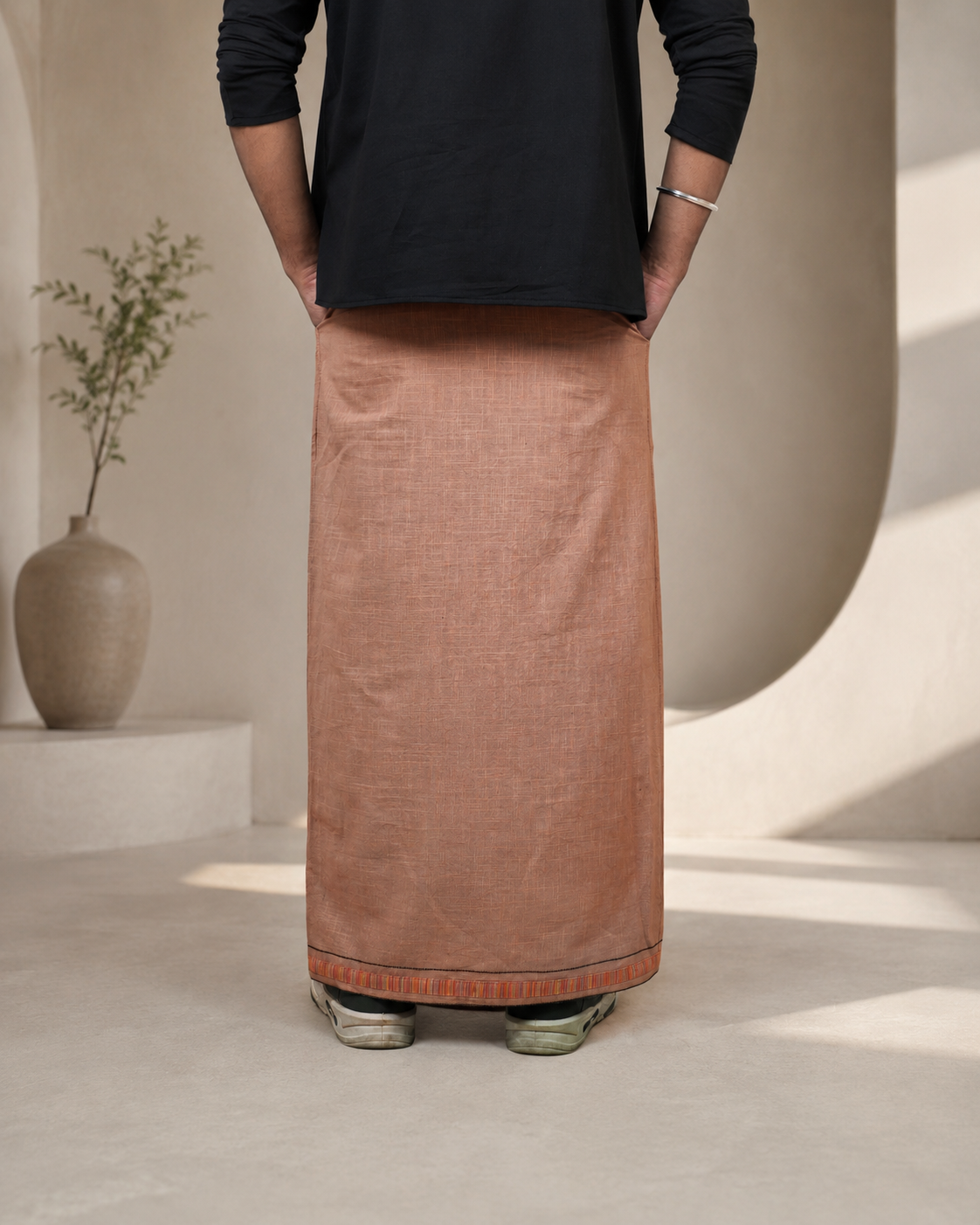 Premium Cotton Stripe Pajamalungi –  Peach Beige