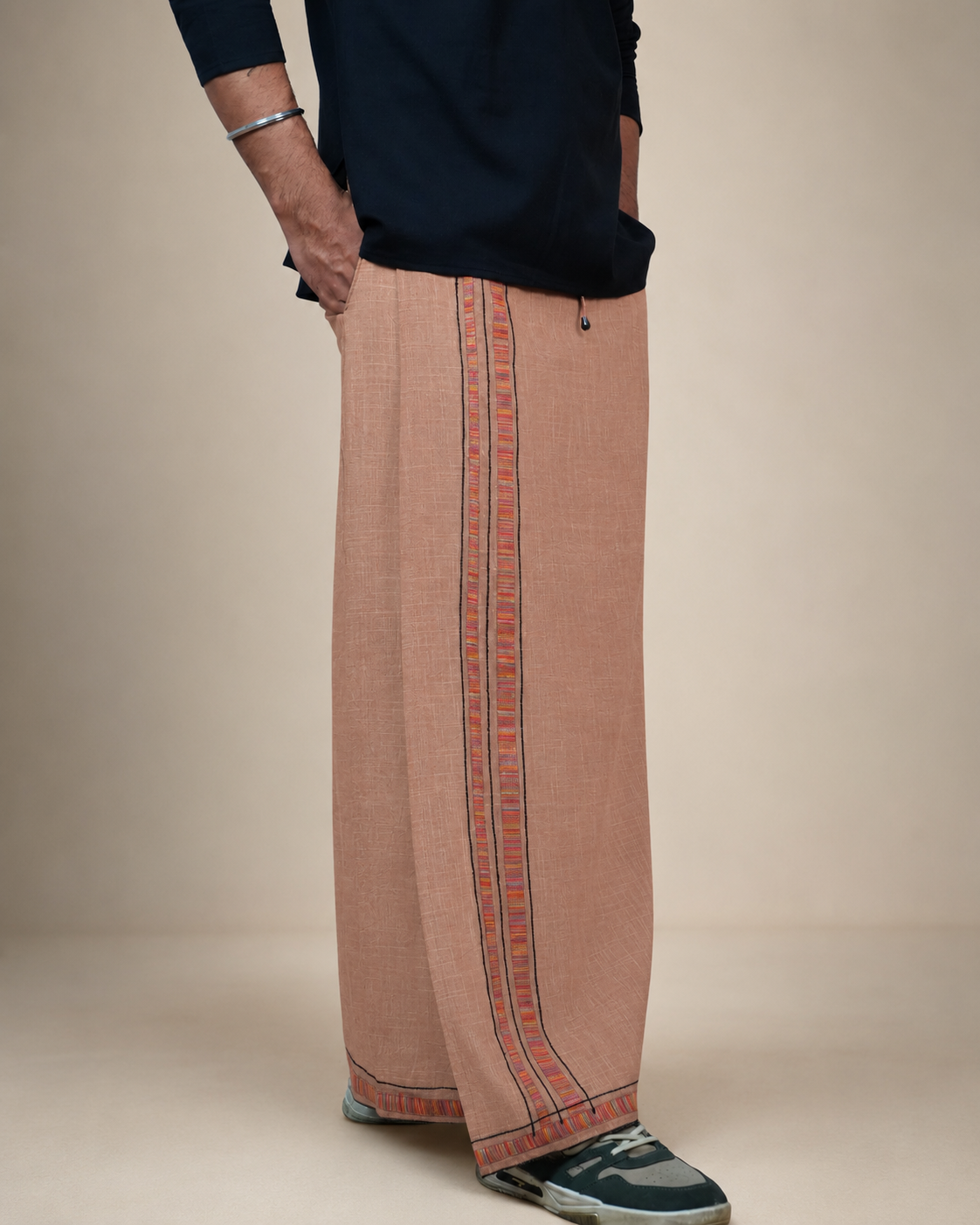 Premium Cotton Stripe Pajamalungi –  Peach Beige