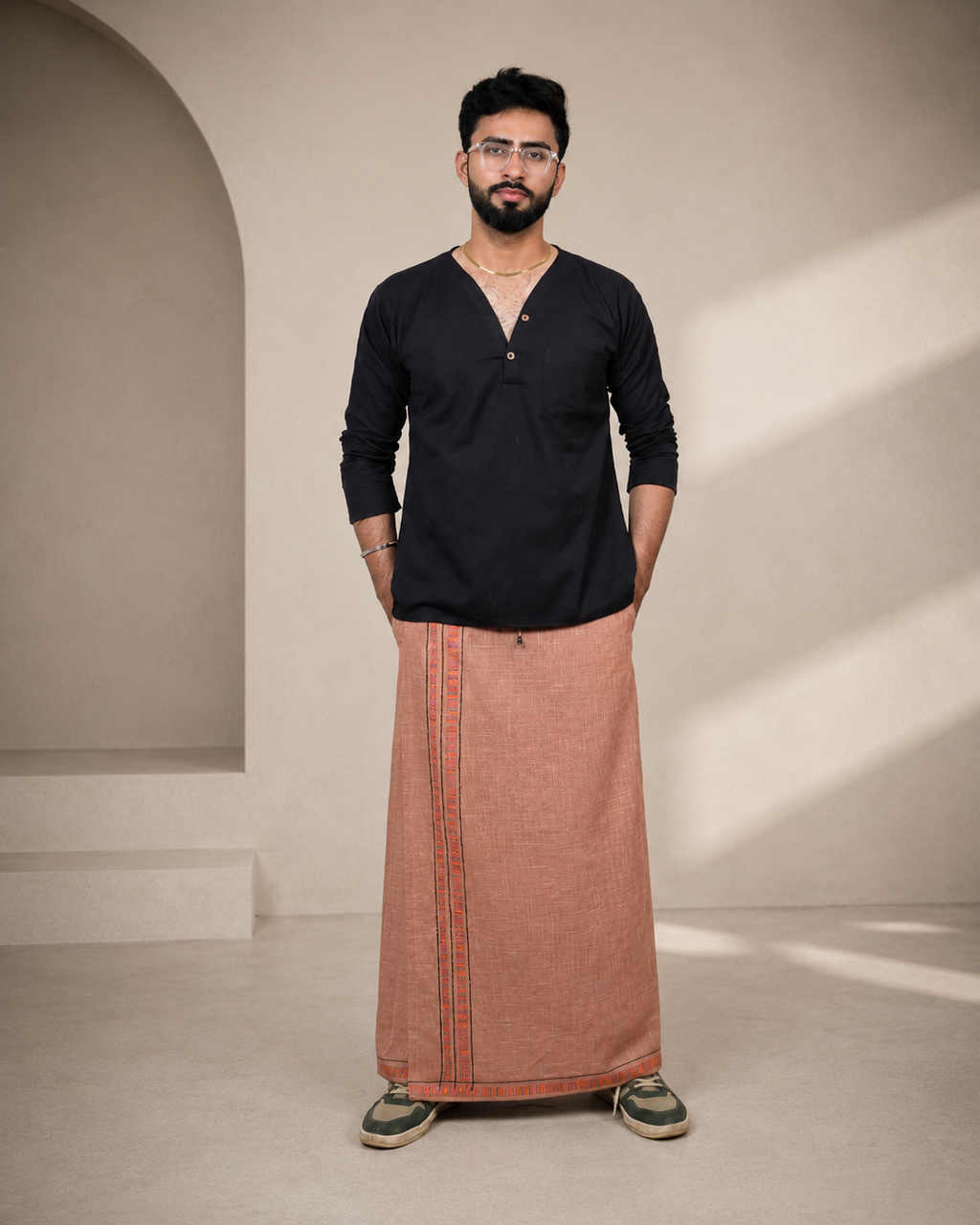 Premium Cotton Stripe Pajamalungi –  Peach Beige