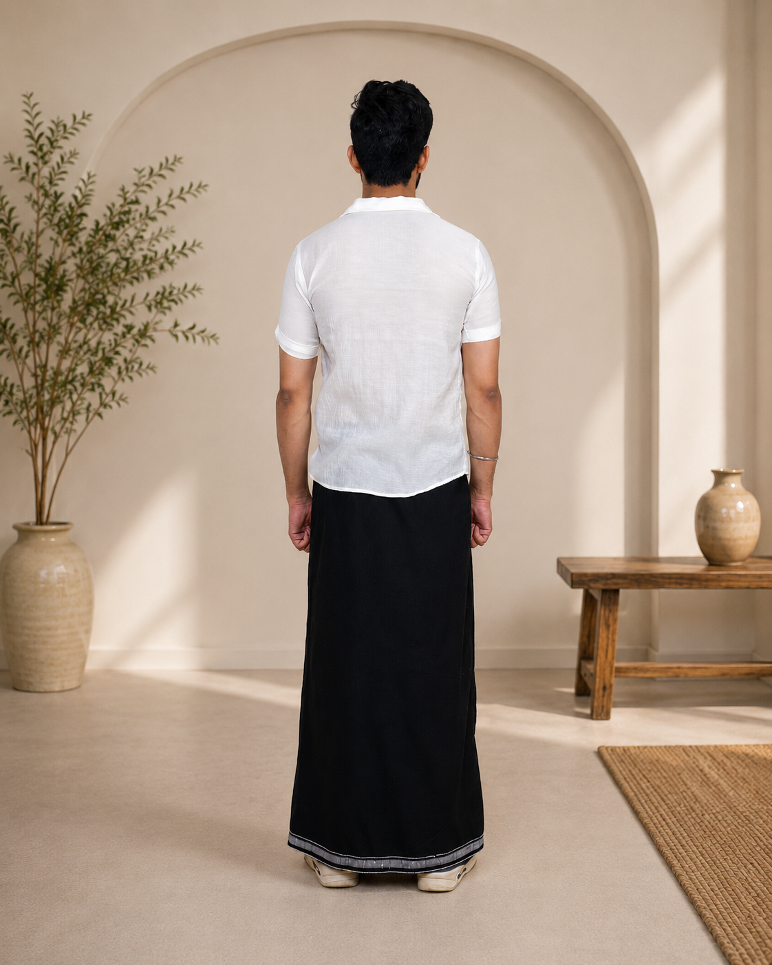 Premium Cotton Stripe Pajamalungi –  Charcoal Black