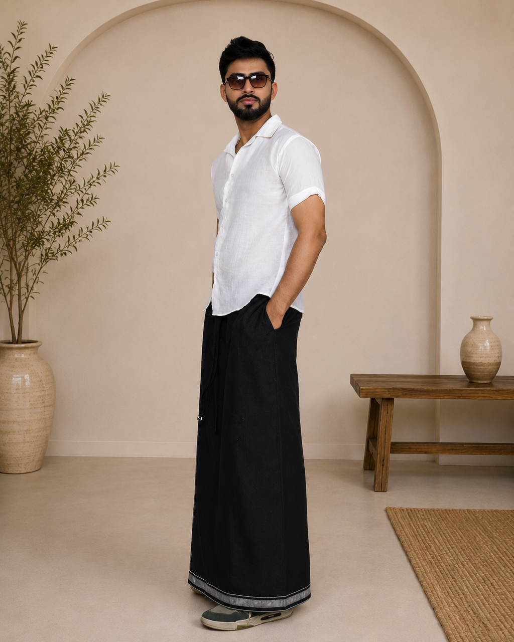 Premium Cotton Stripe Pajamalungi –  Charcoal Black