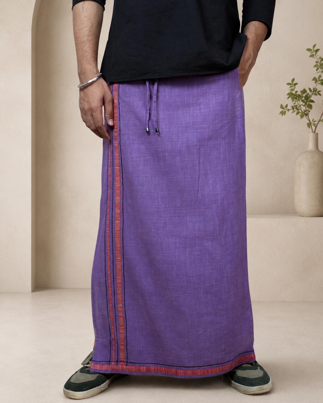 Premium Cotton Stripe Pajamalungi –  Soft Violet