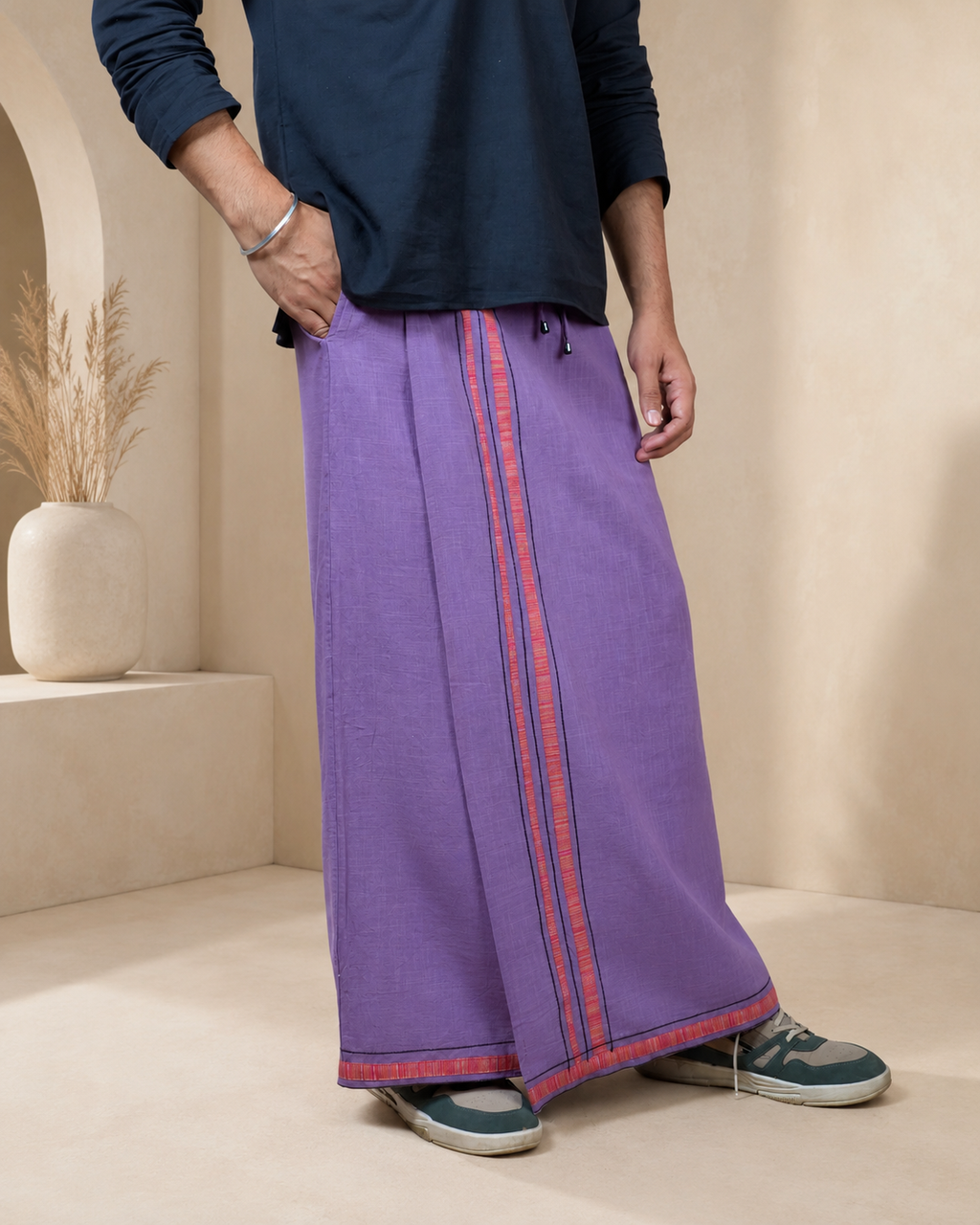 Premium Cotton Stripe Pajamalungi –  Soft Violet