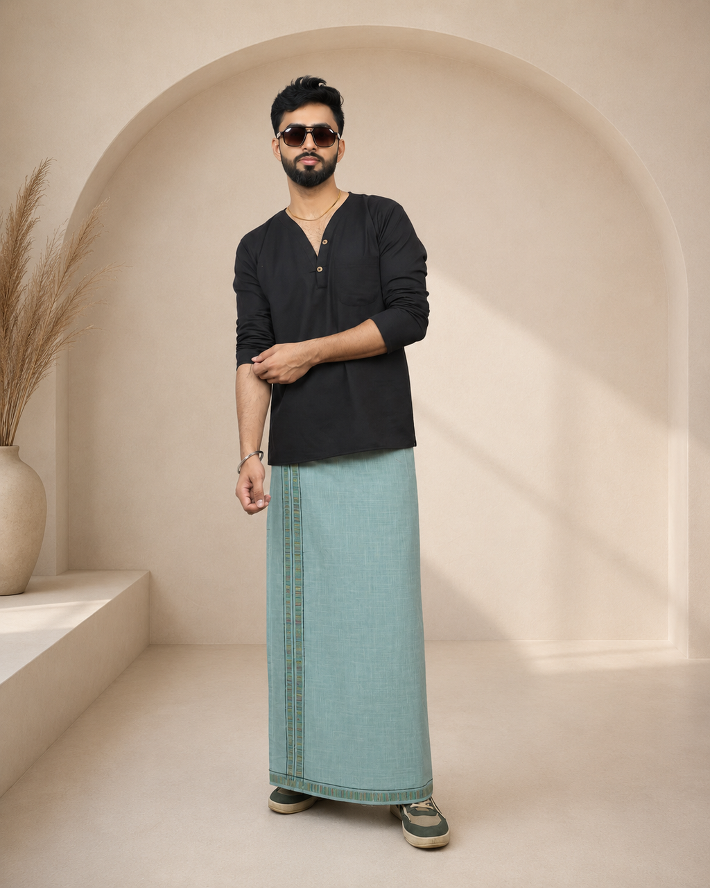 Premium Cotton Stripe Pajamalungi –  Frost Blue