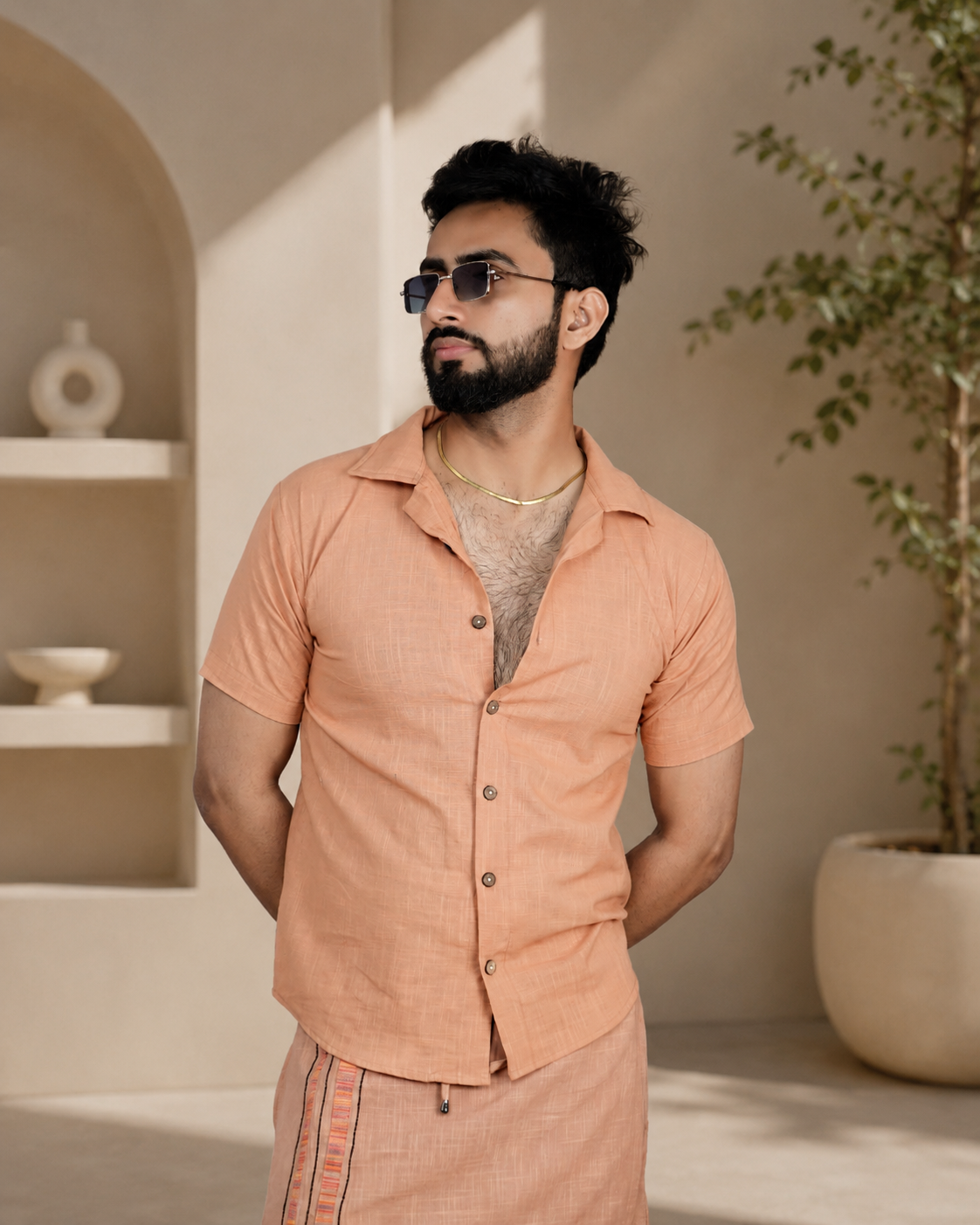 Men's Premium  Peach Beige Shirts