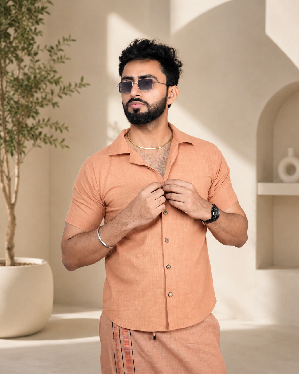 Men's Premium  Peach Beige Shirts