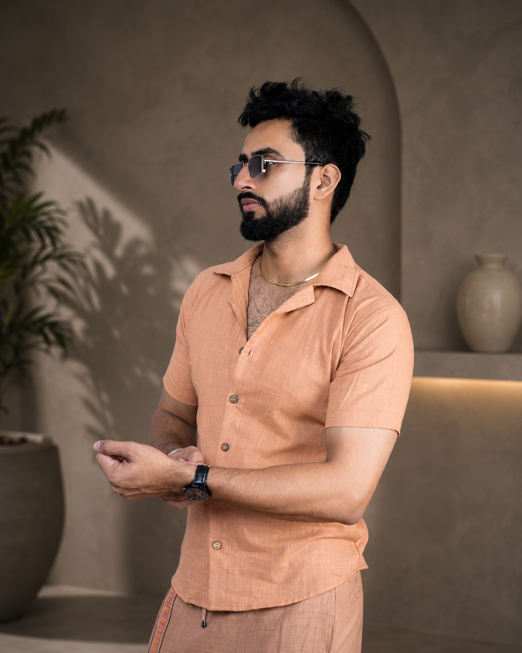 Men's Premium  Peach Beige Shirts