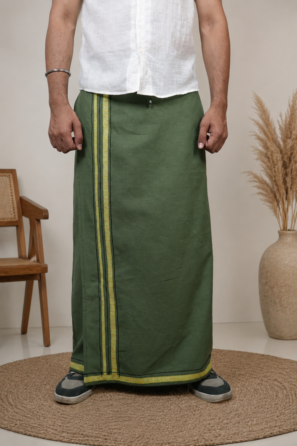 Premium Cotton Stripe Pajamalungi –  Meadow Green
