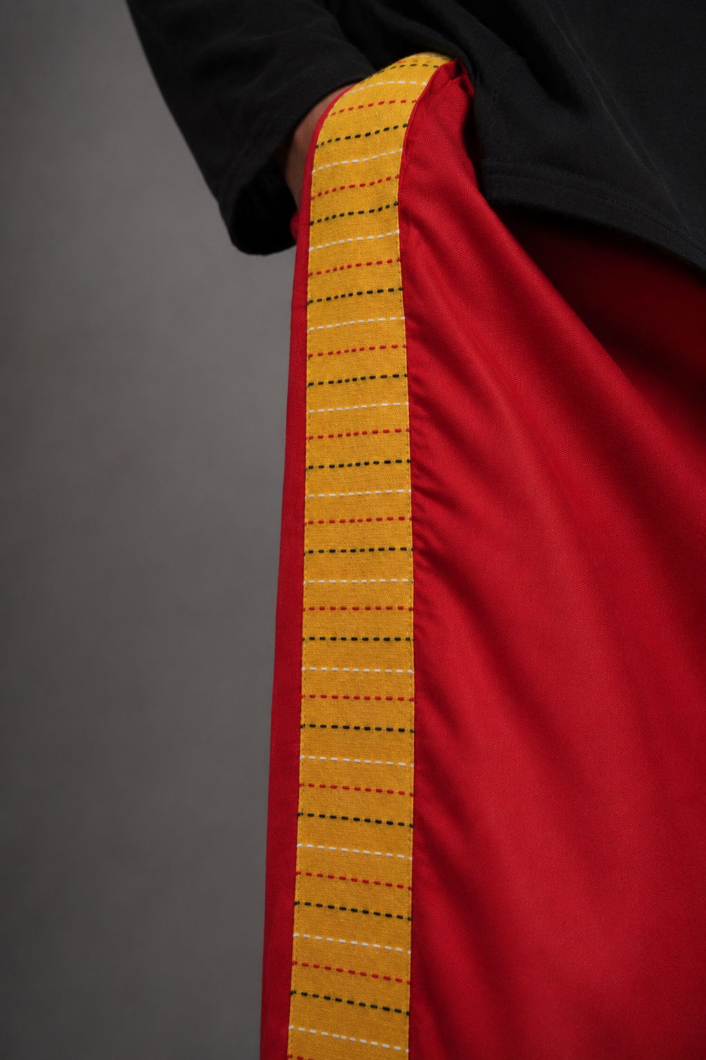 Men Red Colour Pajamalungi With Yellow Stripe Panel