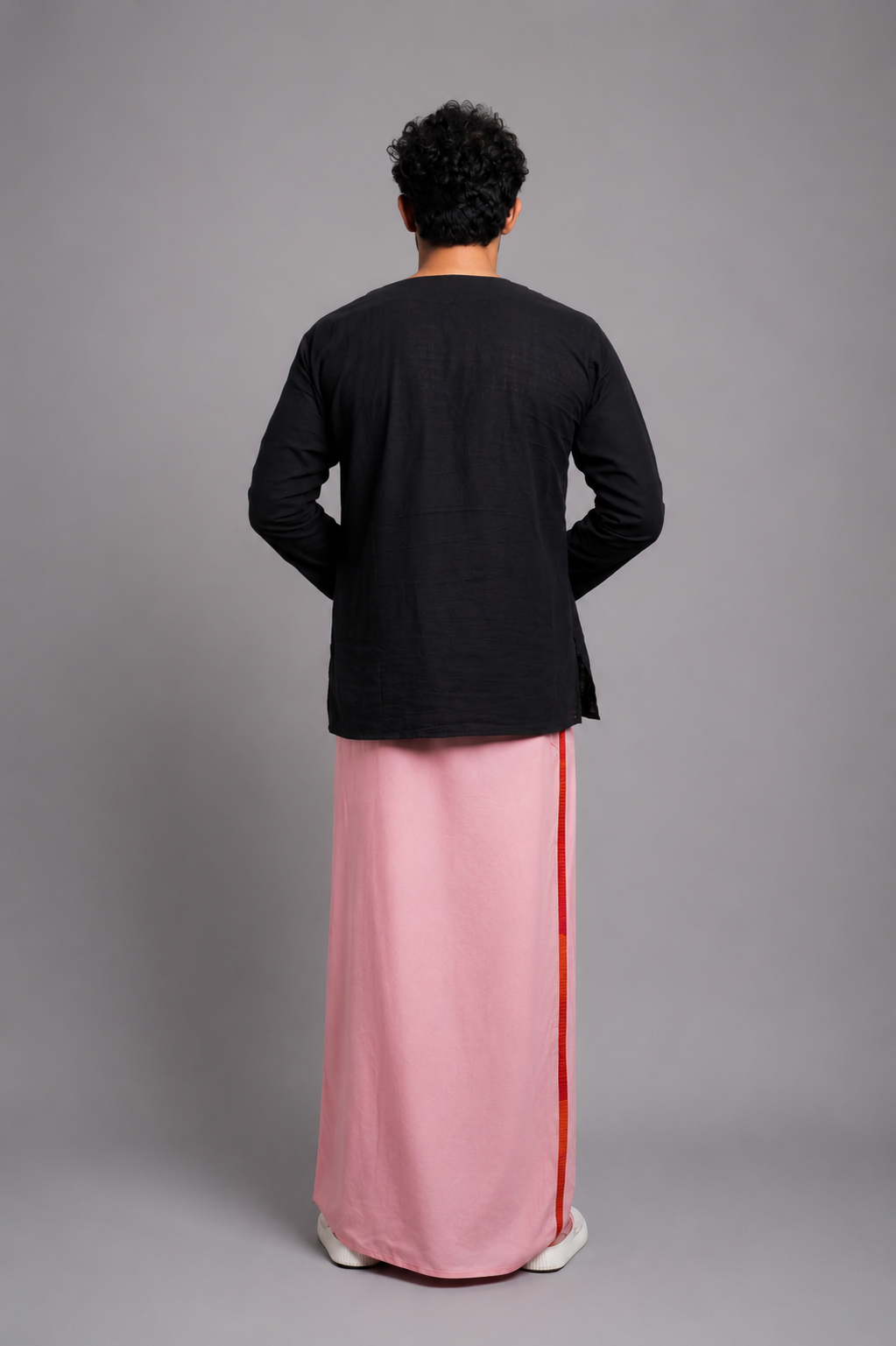 Men Pink  Colour Pajamalungi With Red&Ornage Colour Textured Stripe Panel Pajamalungi
