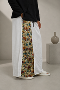 Men White Colour With  Floral Border Stripe Panel Pajamalungi