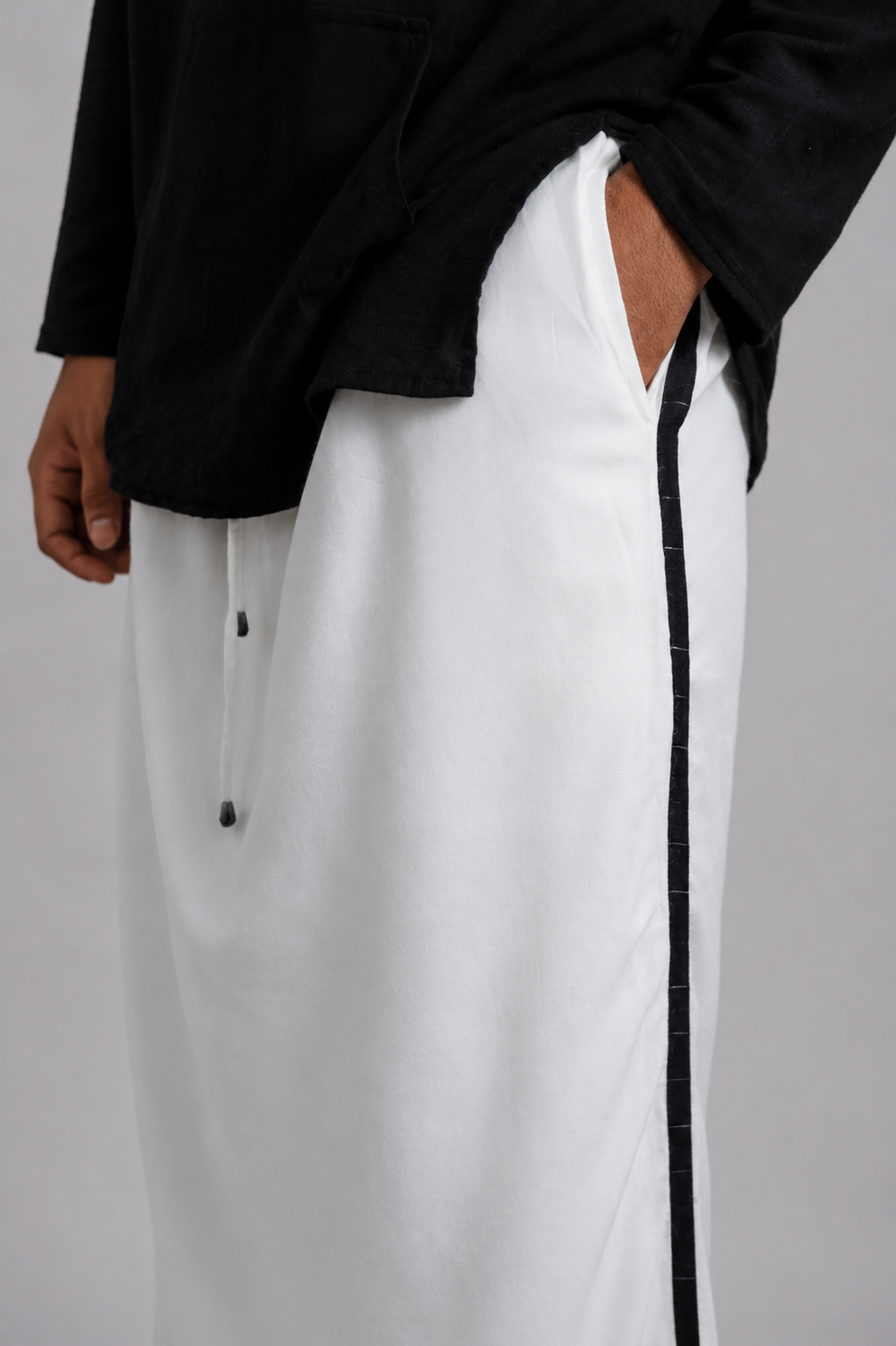 Men White  Colour Pajamalungi Navy Colour Textured Stripe Panel Pajamalungi