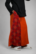 Men Orange Colour With  Floral Border Stripe Panel Pajamalungi