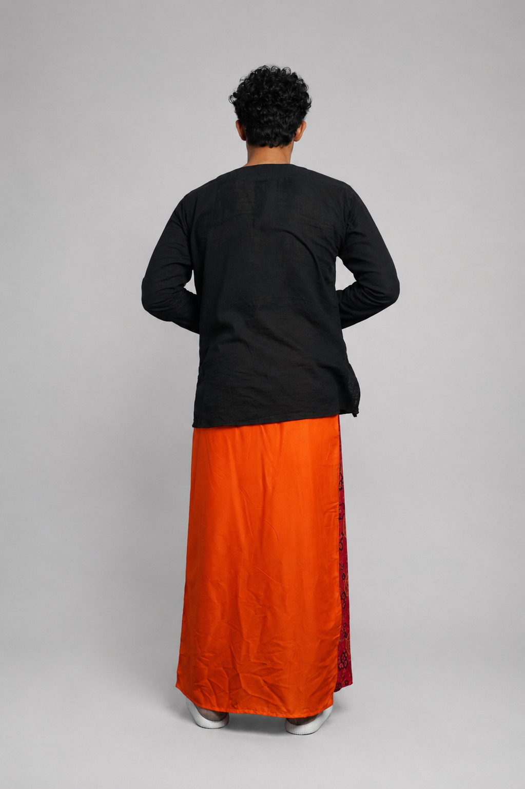 Men Orange Colour With  Floral Border Stripe Panel Pajamalungi