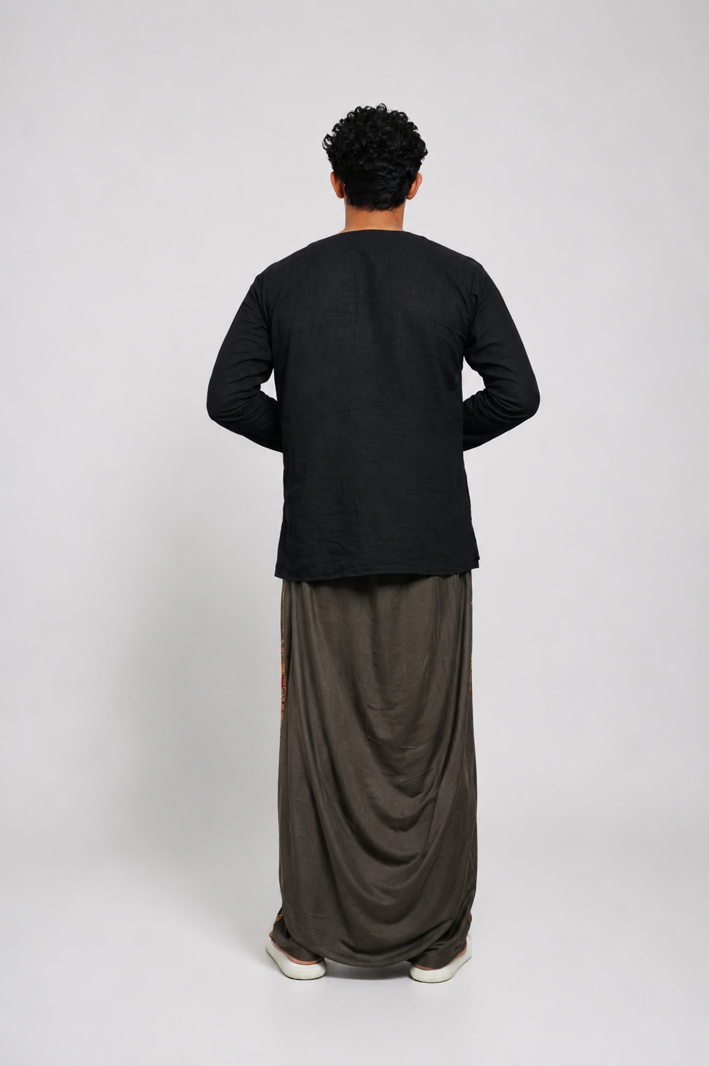 Men Charcoal Grey Colour With  Floral Border Stripe Panel Pajamalungi