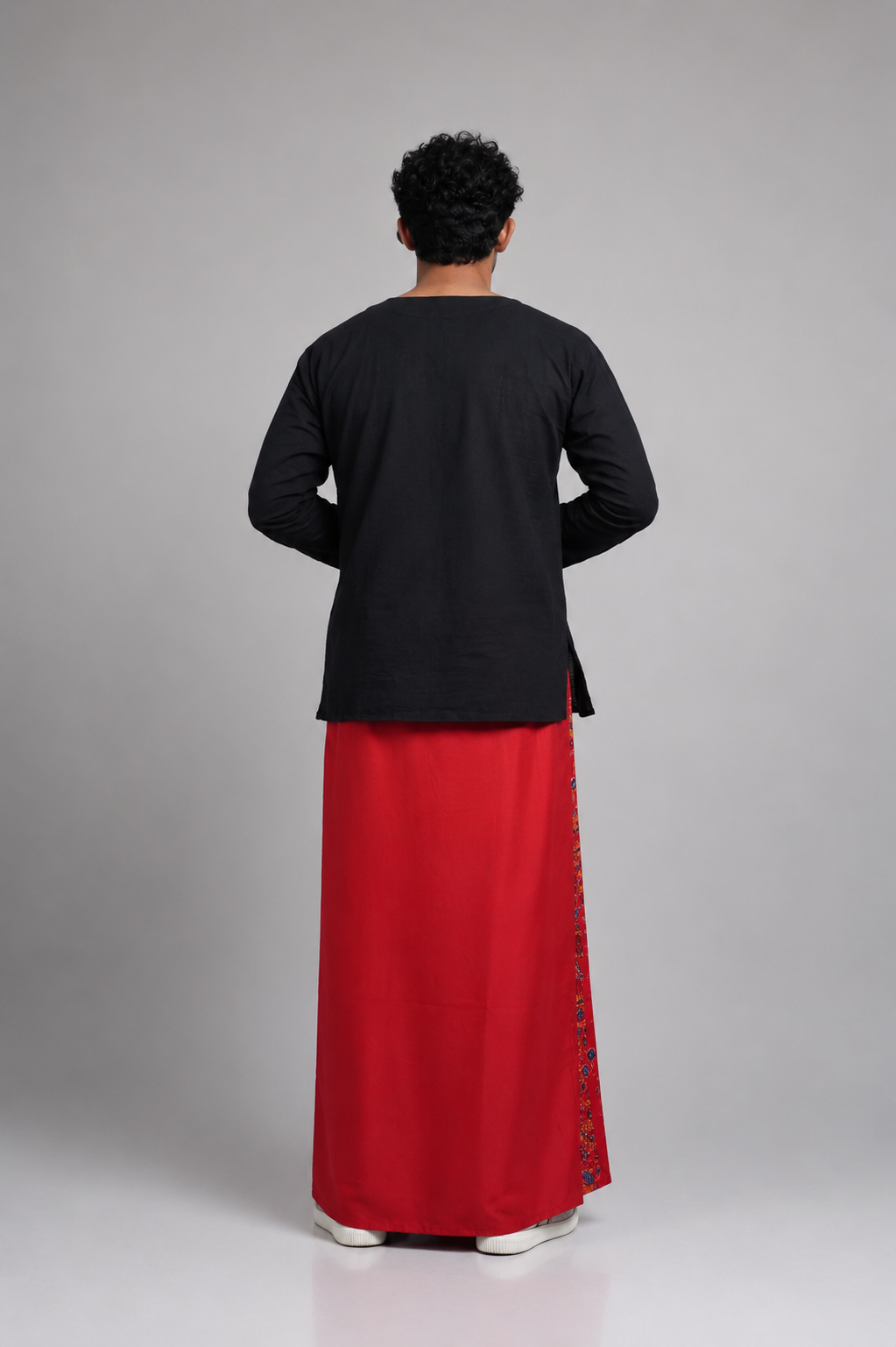 Men Red Colour Pajamalungi With Textured Stripe Panel Pajamalungi