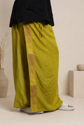 Men Pista Mustard Colour Pajamalungi With Brown & Golden Colour Textured Stripe Panel