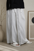 Men White Colour Pajamalungi With Silver Colour Textured Stripe Panel