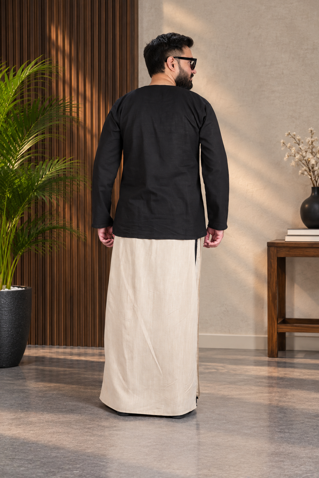 men's Cream Blackline PajamaLungi