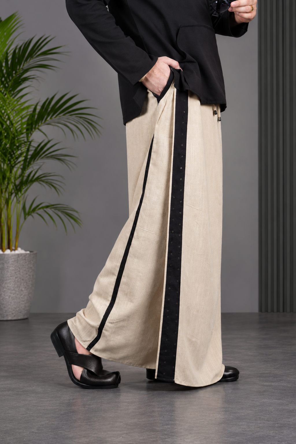 men's Cream Blackline PajamaLungi