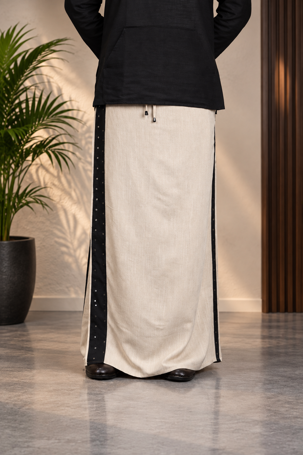 men's Cream Blackline PajamaLungi