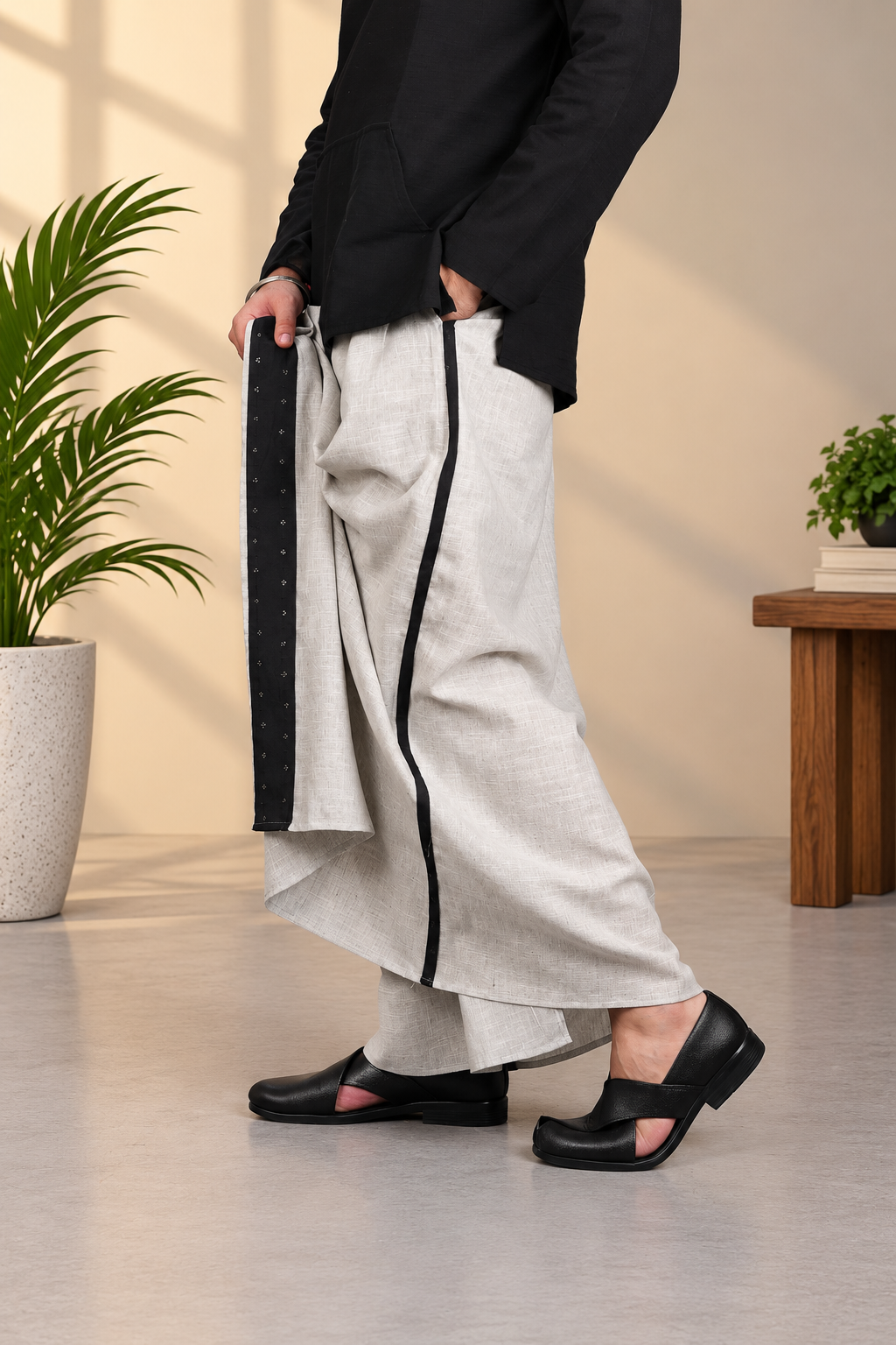 Men's Ivory Contrast PajamaLungi