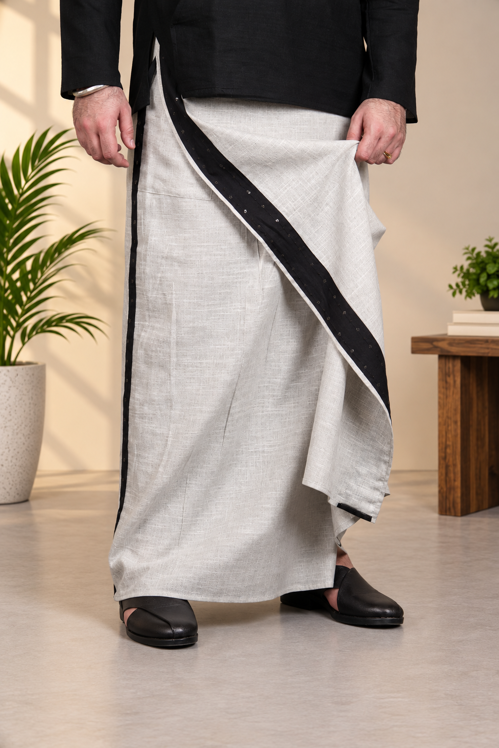 Men's Ivory Contrast PajamaLungi