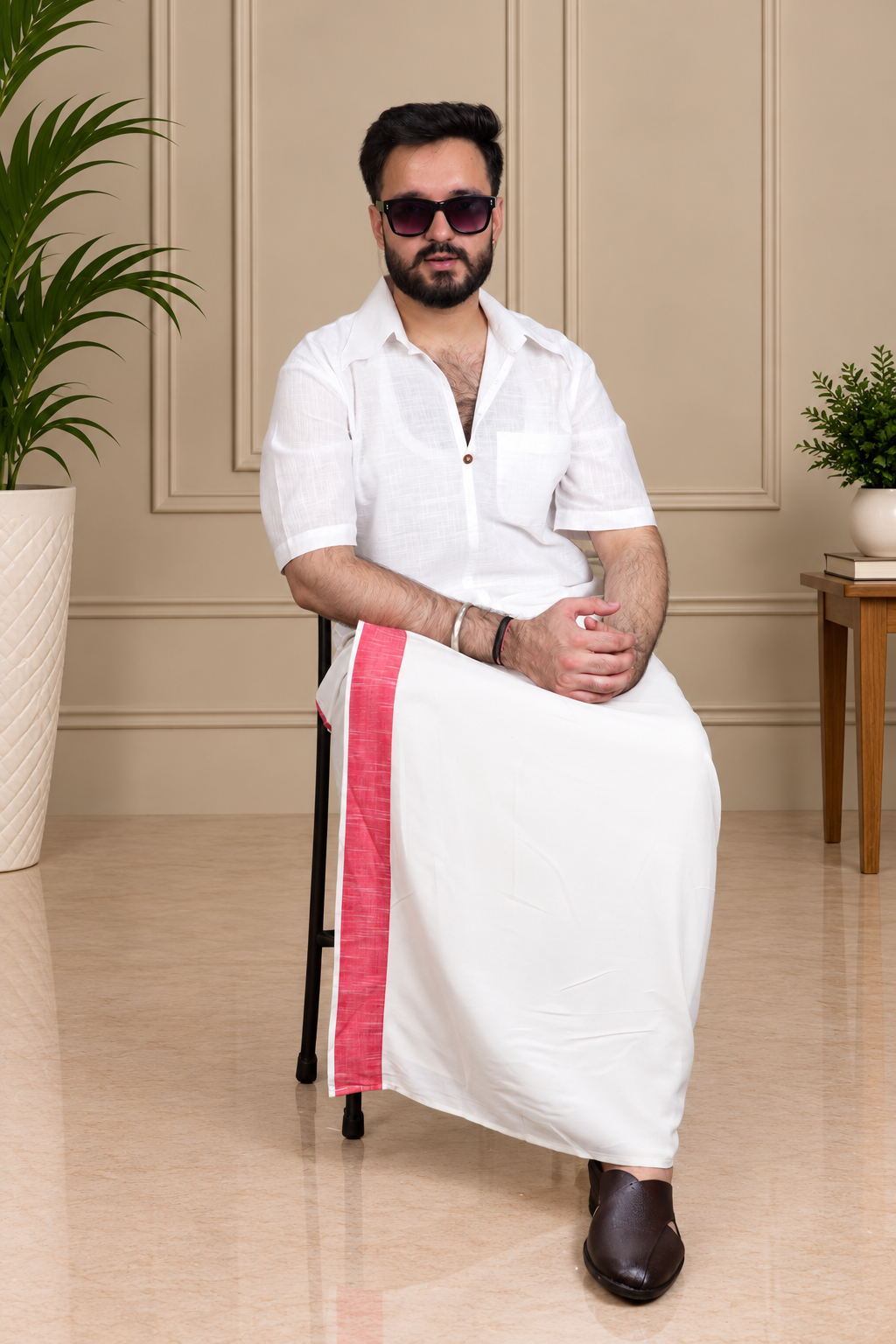 Men's Ivory Rose Stripe PajamaLungi