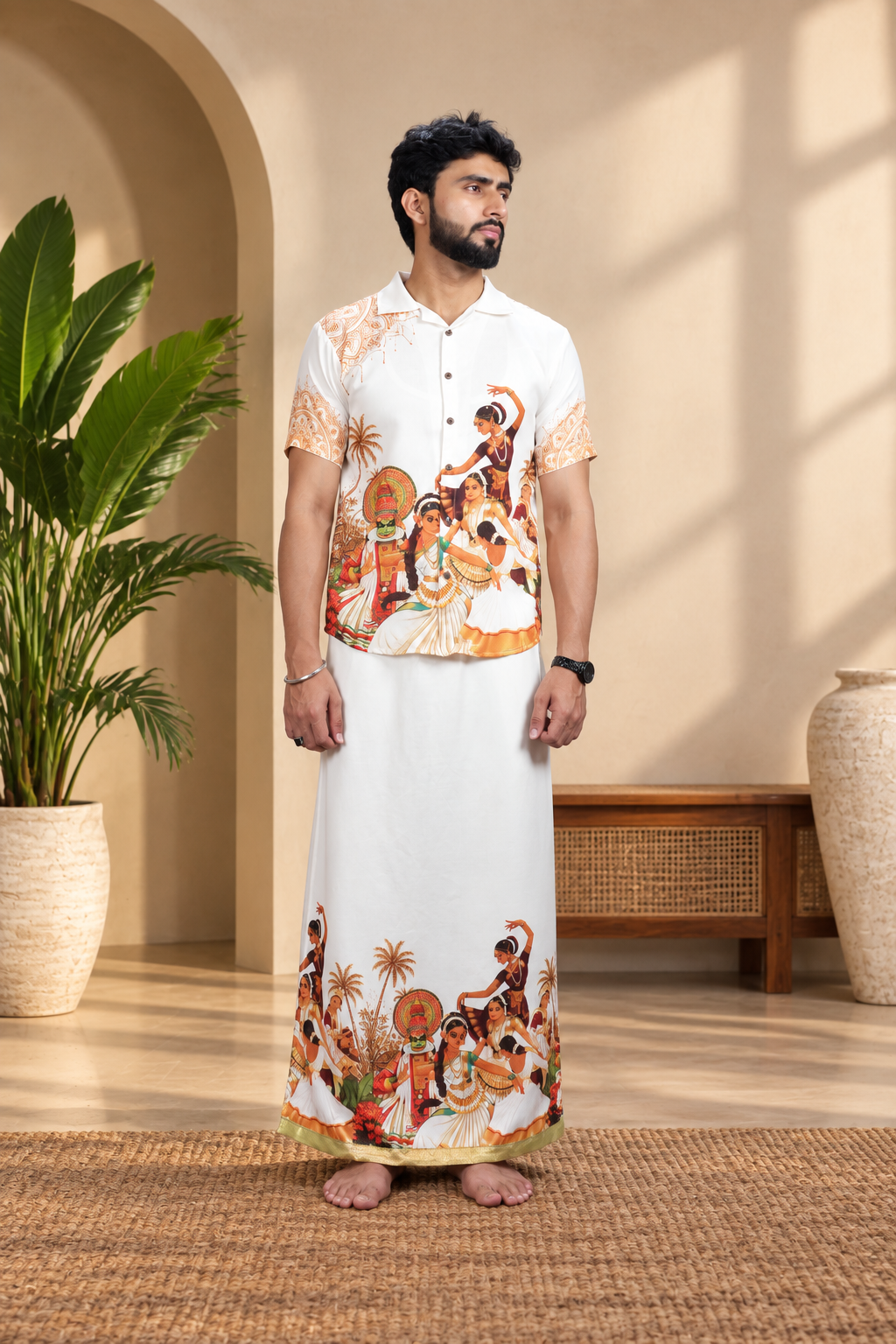 Traditional Printed men's Shirt luxury linen