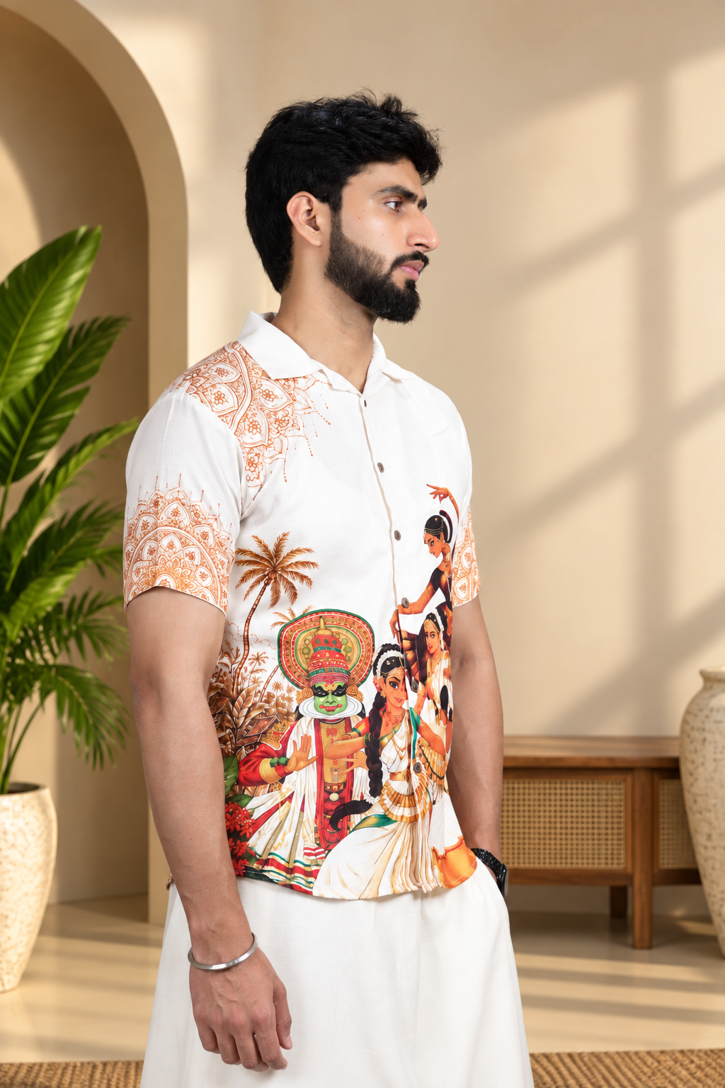 Traditional Printed men's Shirt luxury linen