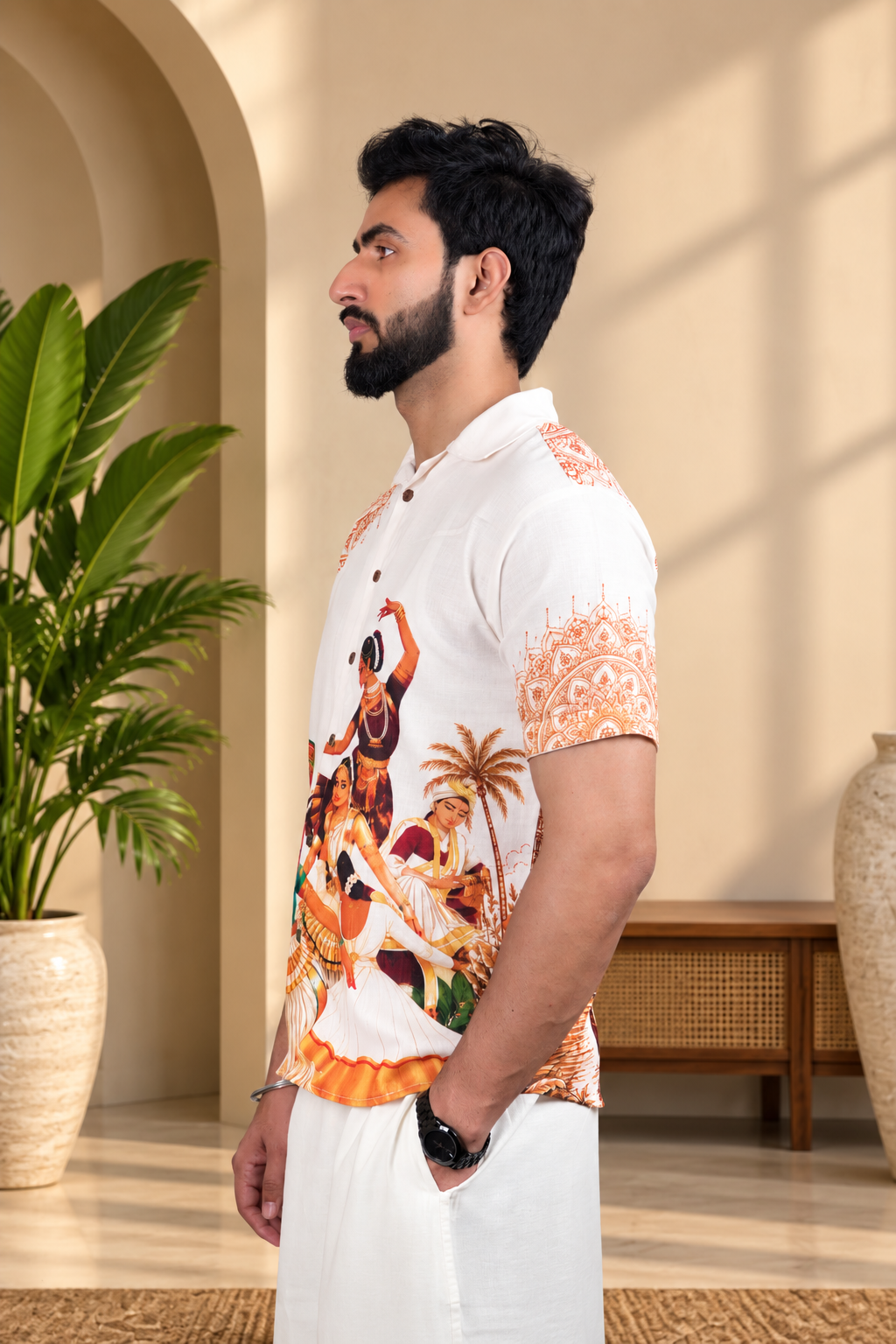 Traditional Printed men's Shirt luxury linen