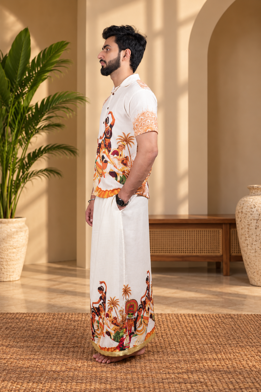 Traditional Printed men's Shirt luxury linen