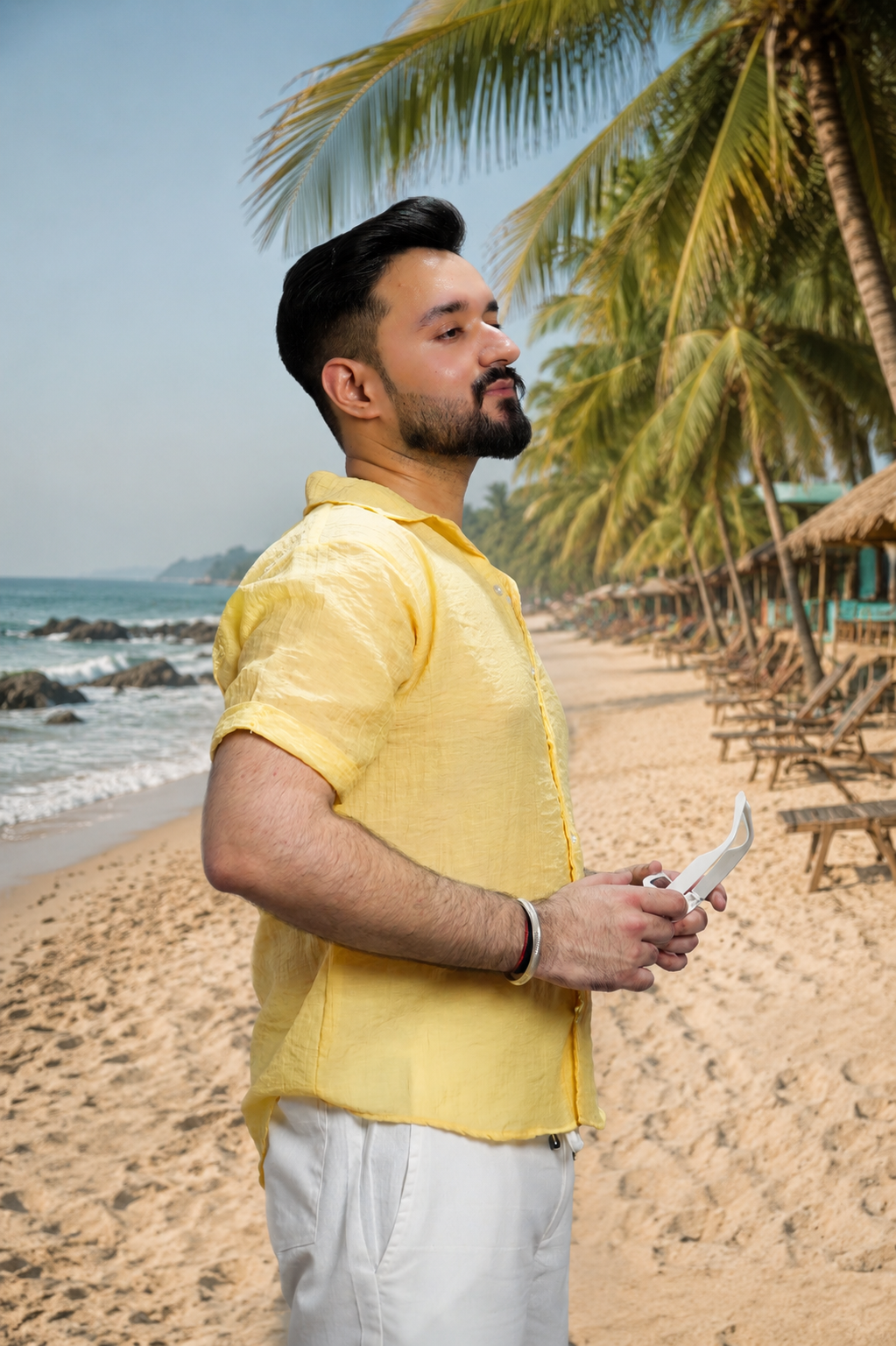 Men Yellow Colour Chiffon Buttoned Shirt