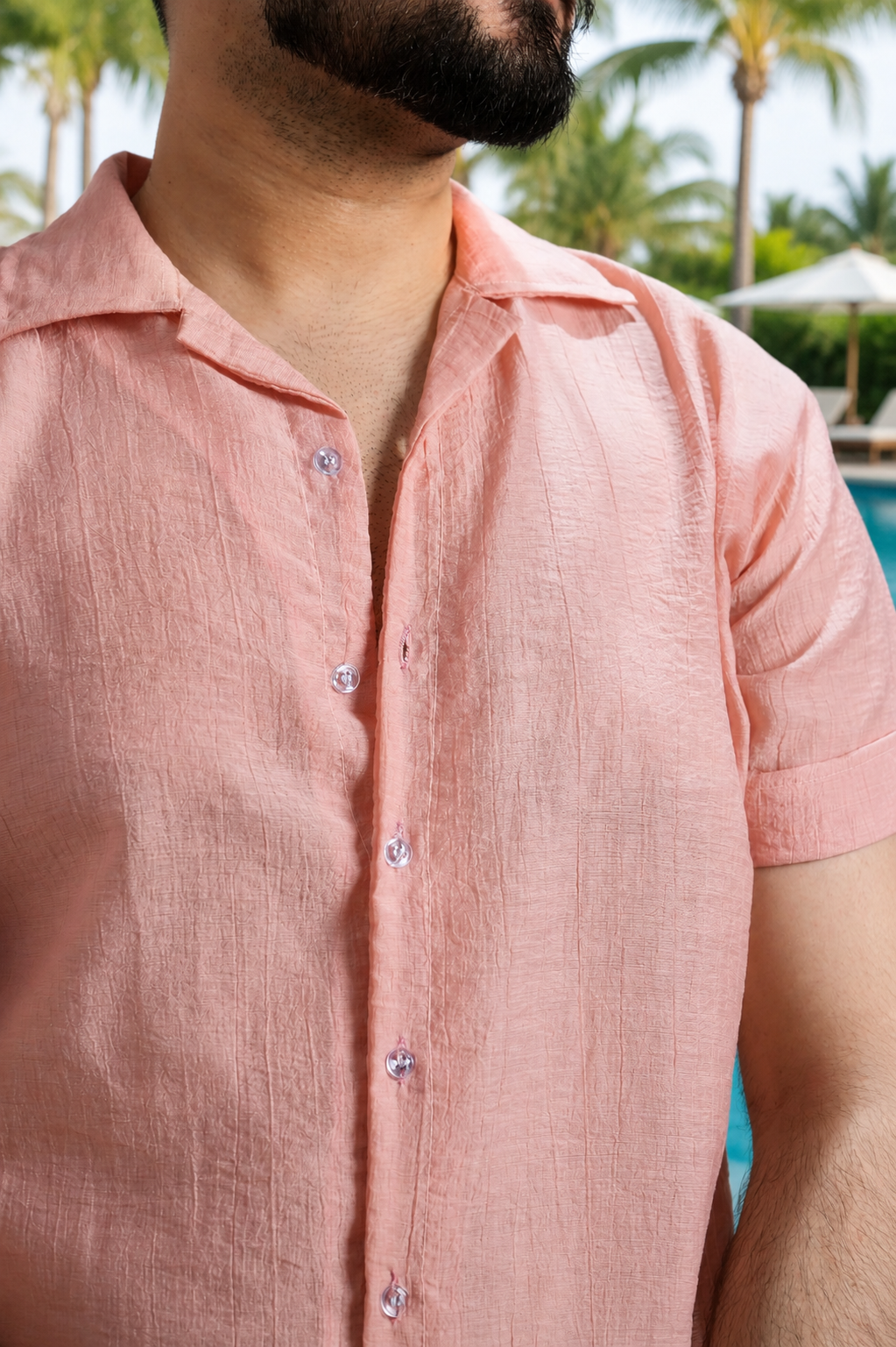 Men Light Pink Colour Chiffon Buttoned Shirt