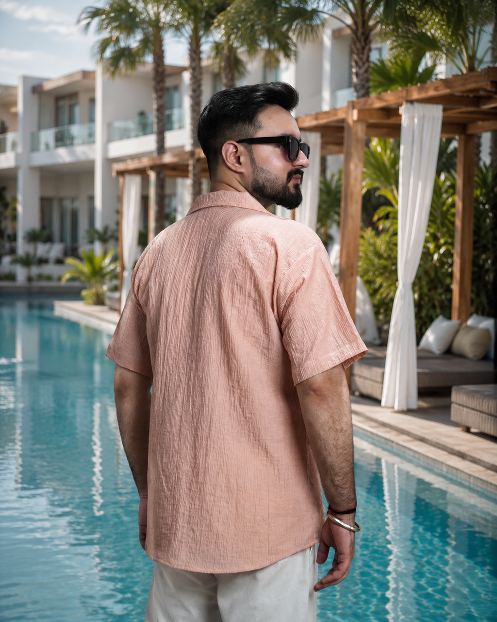 Men Light Pink Colour Chiffon Buttoned Shirt