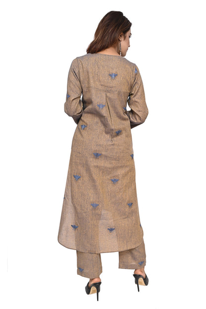 Brown Honey Bee Embroidered Kurta Palazzo Set